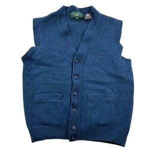 Crocodile Mens Blue Pure New Wool Button Front Cardigan Sweater Vest Size L